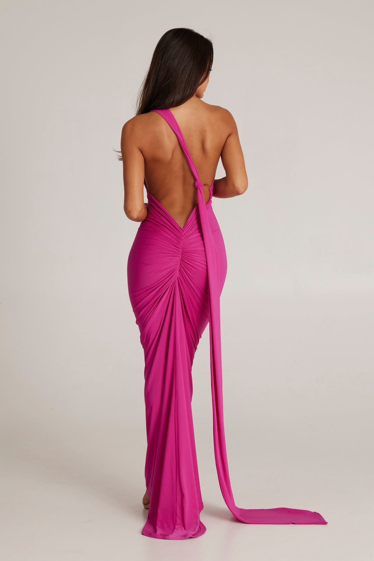 Polyester Stretch-Blend Maxi Dress with Layered Details