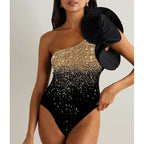 3D Flower Gold One Piece Swimsuit black2 / S onepiece-250223