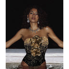 3D Flower Gold One Piece Swimsuit onepiece-250223
