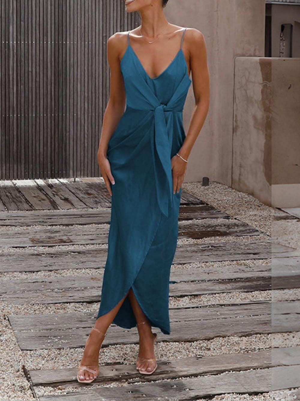 Halter Midi Dress with Strap Details