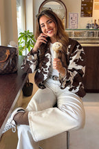 Vintage-Inspired Printed Polyester Coat