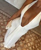 Cupro Maxi Dress with Plunging Neckline