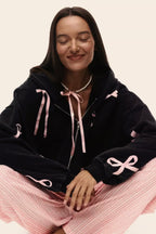 Bow-Detail Cotton Hoodie with Print Details