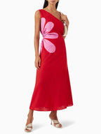 Floral Midi Dress with Off-Shoulder Neckline