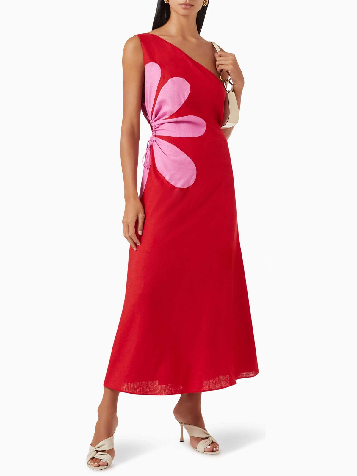 Floral Midi Dress with Off-Shoulder Neckline