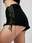 Denim High-Rise Shorts with Lace-Up Details