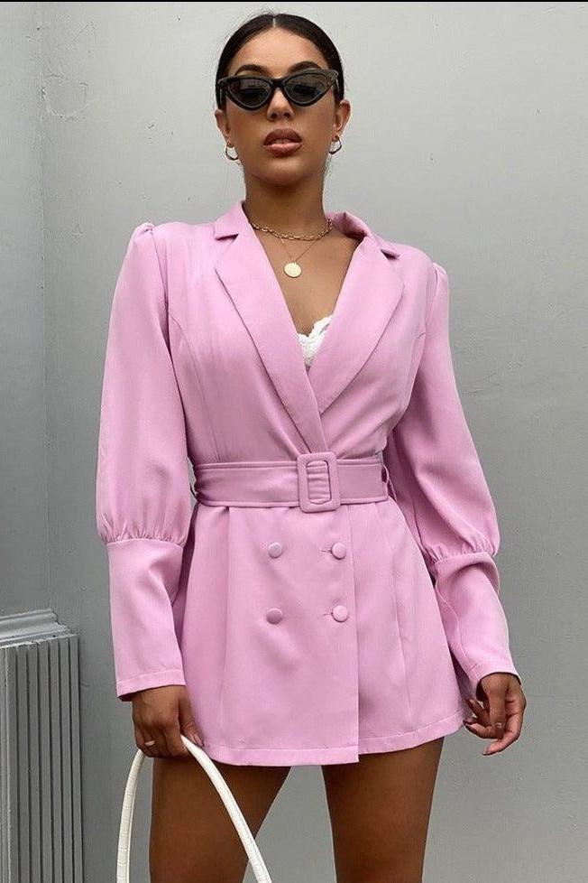 Belted Slim-Fit Jacket with Plunging Neckline
