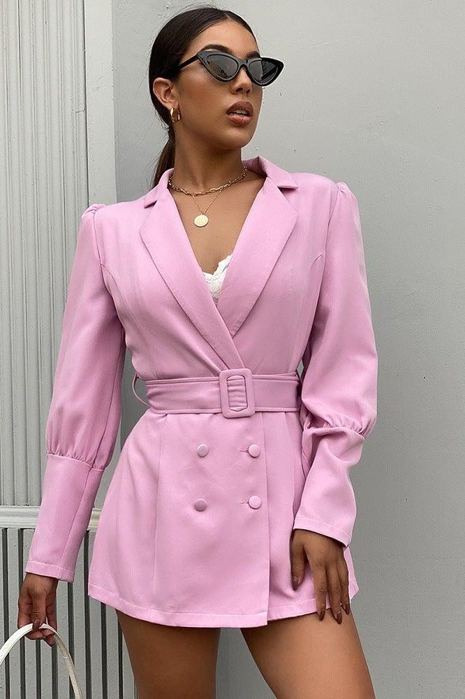 Belted Slim-Fit Jacket with Plunging Neckline