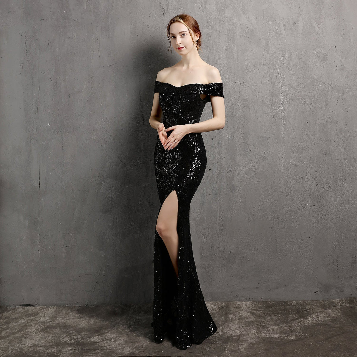 Glitter Dress with Off-Shoulder Neckline