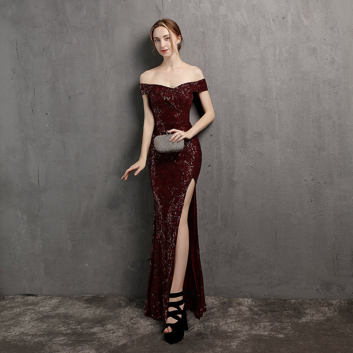 Glitter Dress with Off-Shoulder Neckline