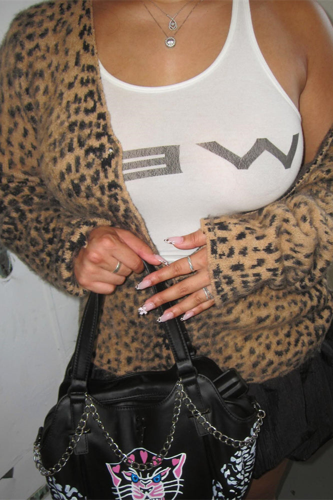 Animal-Print Leopard-Print V-Neck Cardigan