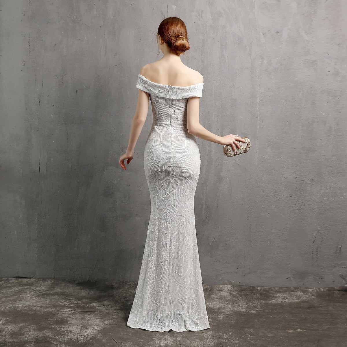 Glitter Dress with Off-Shoulder Neckline