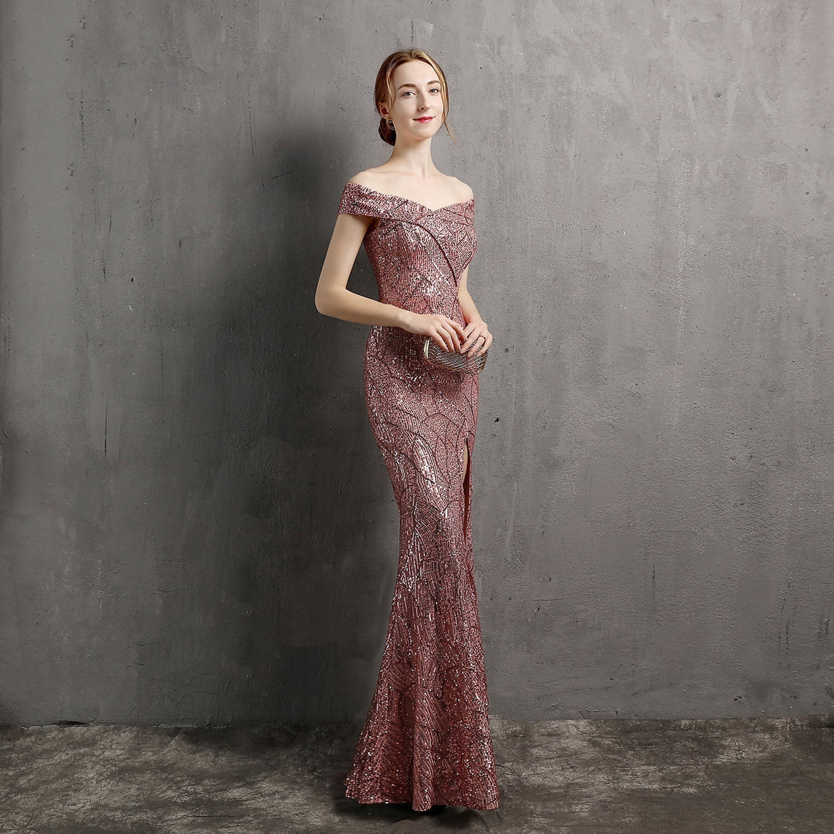 Glitter Dress with Off-Shoulder Neckline