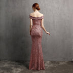 Glitter Dress with Off-Shoulder Neckline