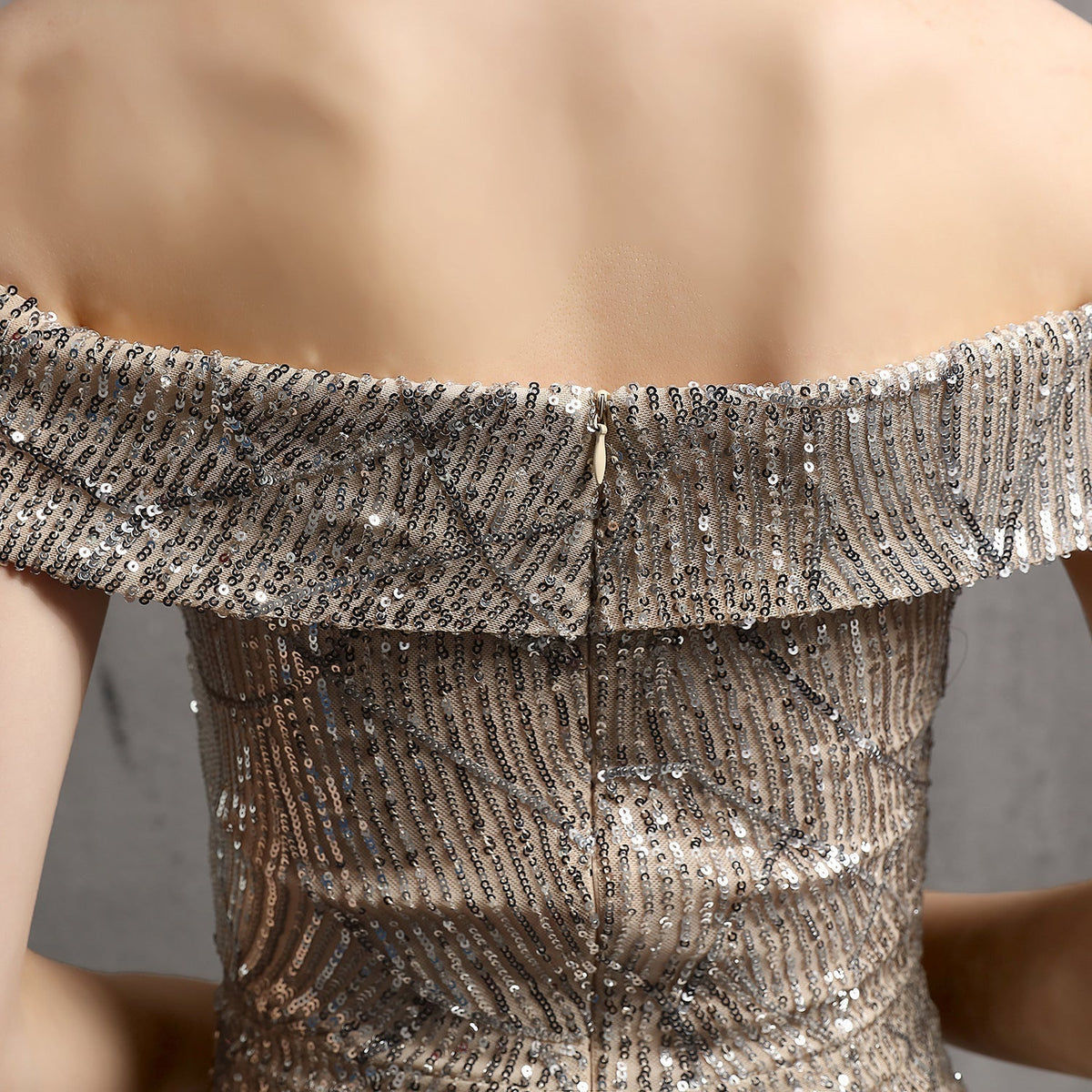Glitter Dress with Off-Shoulder Neckline