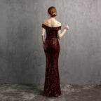 Glitter Dress with Off-Shoulder Neckline
