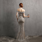 Glitter Dress with Off-Shoulder Neckline