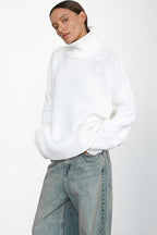 Knit Solid-Color Sweater with High Neckline