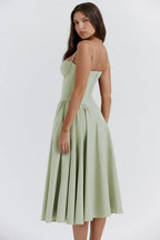 Corset-Style Midi Sundress with Sleeveless Cut