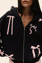 Bow-Detail Cotton Hoodie with Print Details