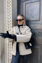 Faux-Fur Coat with Round Neckline
