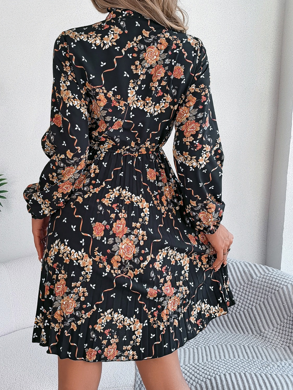 Polyester Pleated Sheer Dress