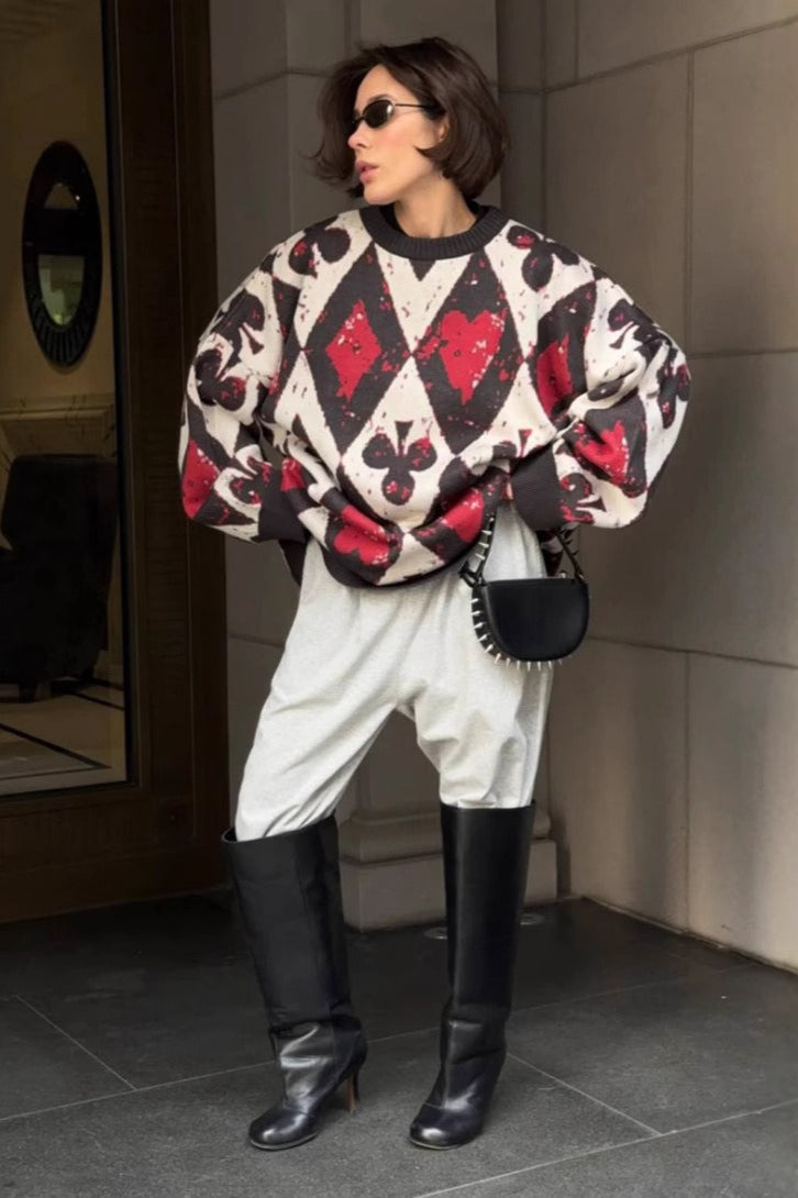 Sweater with Colorblock Details and Argyle Patterning