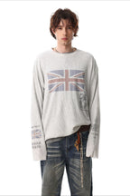 Flag-Graphic Number-Graphic T-Shirt with Washed Finish
