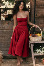 Corset-Style Midi Sundress with Sleeveless Cut