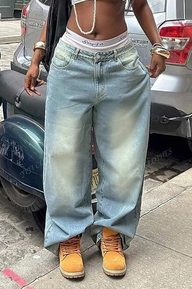 High-Rise Relaxed-Fit Jeans with Washed Finish