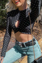 Polka-Dot Black-and-White Cropped Top with Slim Fit