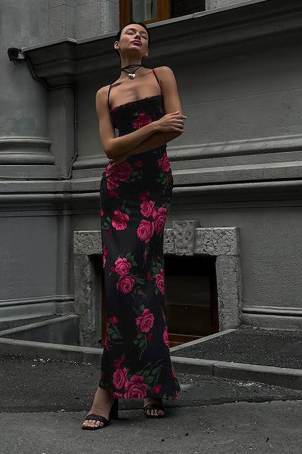Floral Maxi Dress with Open Back