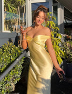 Off-Shoulder Silk Dress with Elasticated Back