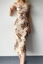 Floral Silk Maxi Dress with Bow Details