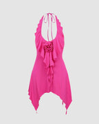 Floral Polyester Scoop-Neck Dress