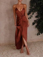 Halter Midi Dress with Strap Details