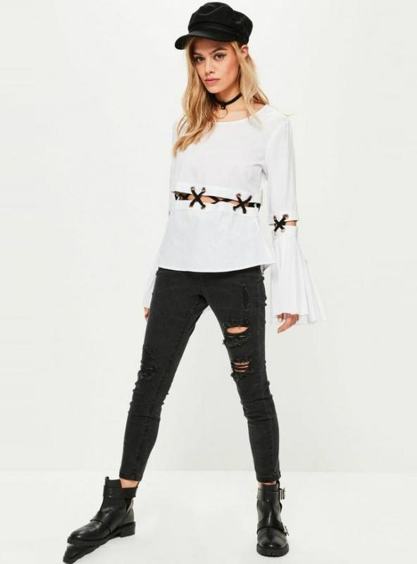 Panelled Flared T-Shirt with Cutout Details