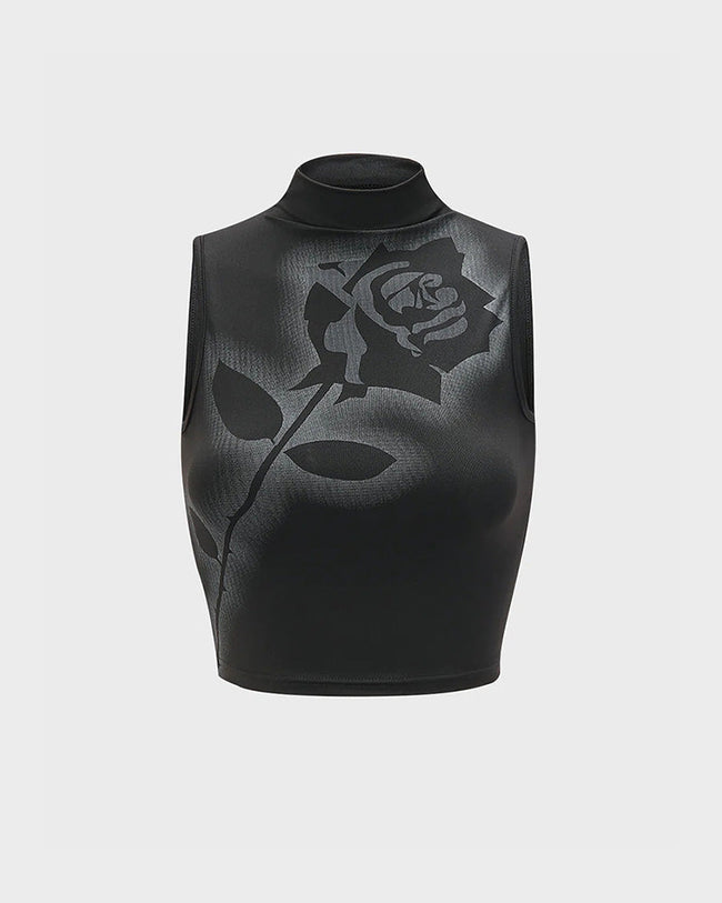 Rose-Detail Cotton Tank Top with Sleeveless Cut Main image