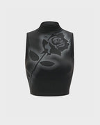 Rose-Detail Cotton Tank Top with Sleeveless Cut