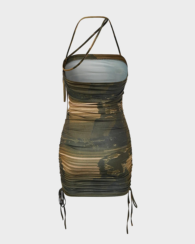 Abstract-Print Stretch-Blend Midi Dress with Polyester Fabric
