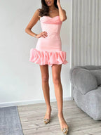 Draped Mini Dress with Ruffle Details