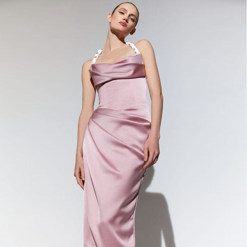 Satin Cowl-Neck Maxi Dress