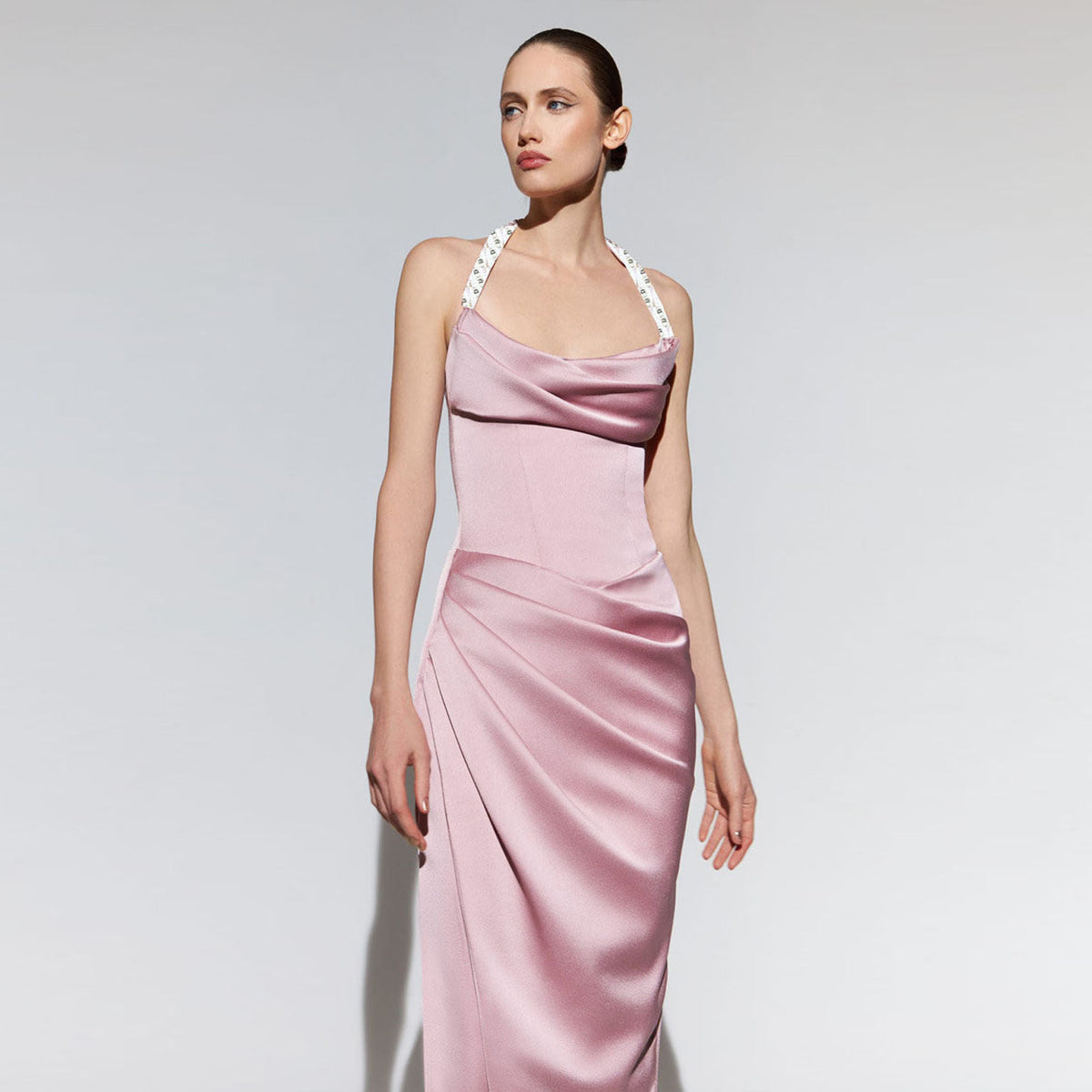 Satin Cowl-Neck Maxi Dress