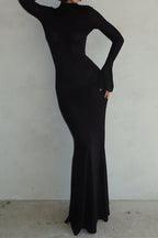 Mock-Neck Bodycon Maxi Dress with Open Back