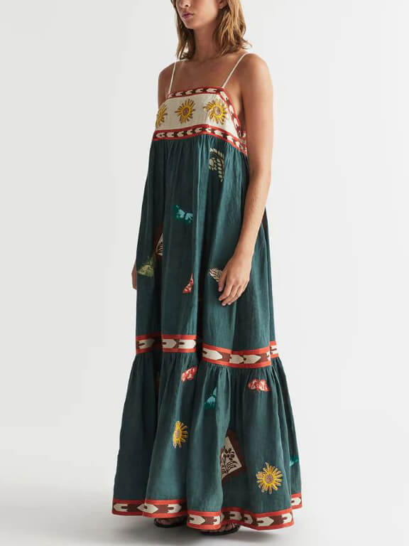 Printed Midi Dress with Sleeveless Cut