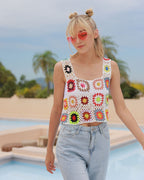 Daisy-Detail Floral Crochet Top