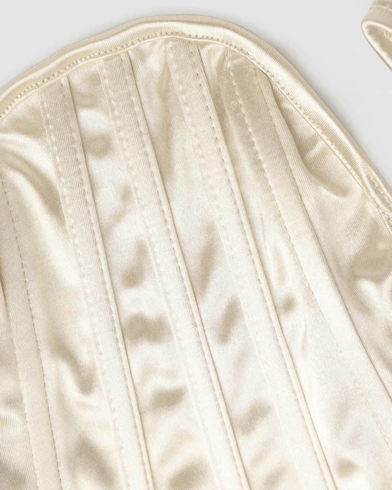 Satin Stretch-Blend Cropped Corset Top with Cotton Fabric