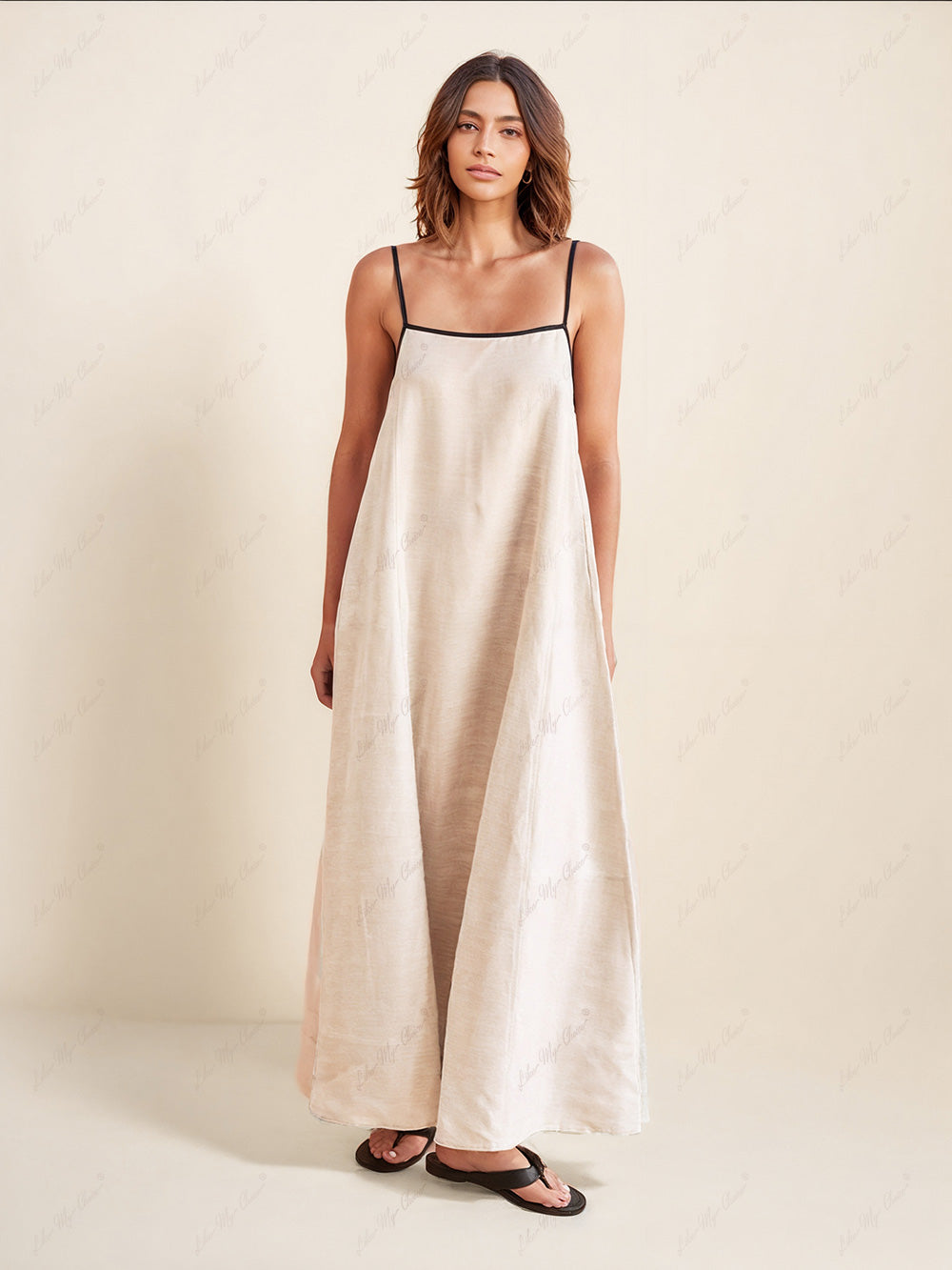 Contrast-Detail Dress with Cami Straps