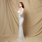 Sequined Mesh Maxi Dress with Puff Sleeves
