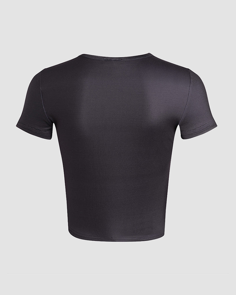Lettered Polyester Short-Sleeve T-Shirt
